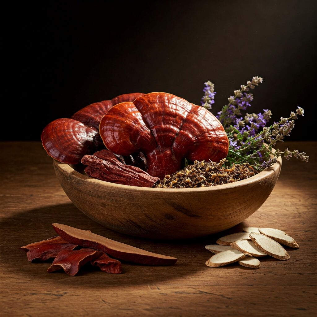 a bowl of herbs and flowers